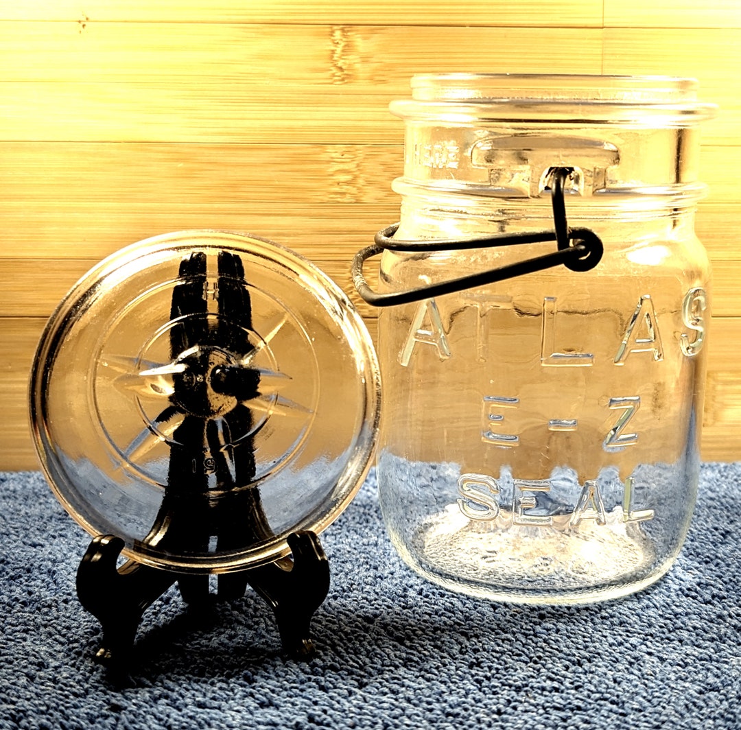 激レア　ヴィンテージ　アトラス　ガラスジャー 16 Oz Atlas E-Z Seal (~1910) Clear Glass Mason Jar Canning Jar
