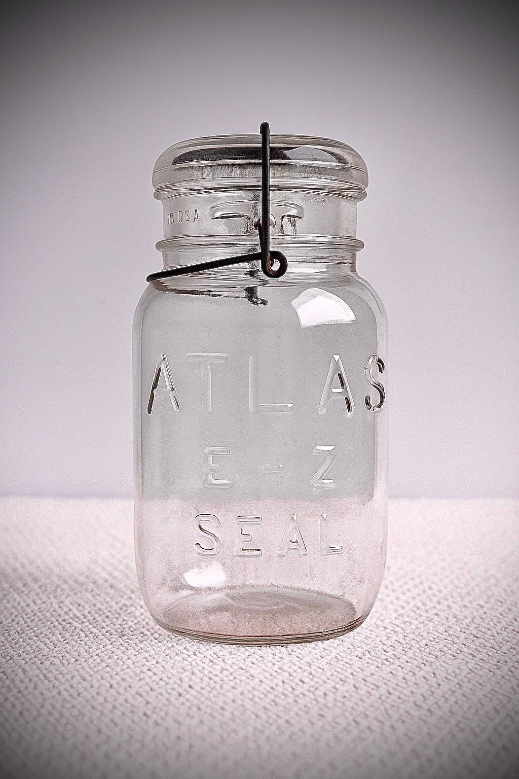 Atlas E-Z Seal (~1910's) Clear Glass Mason Jar Canning Jar With