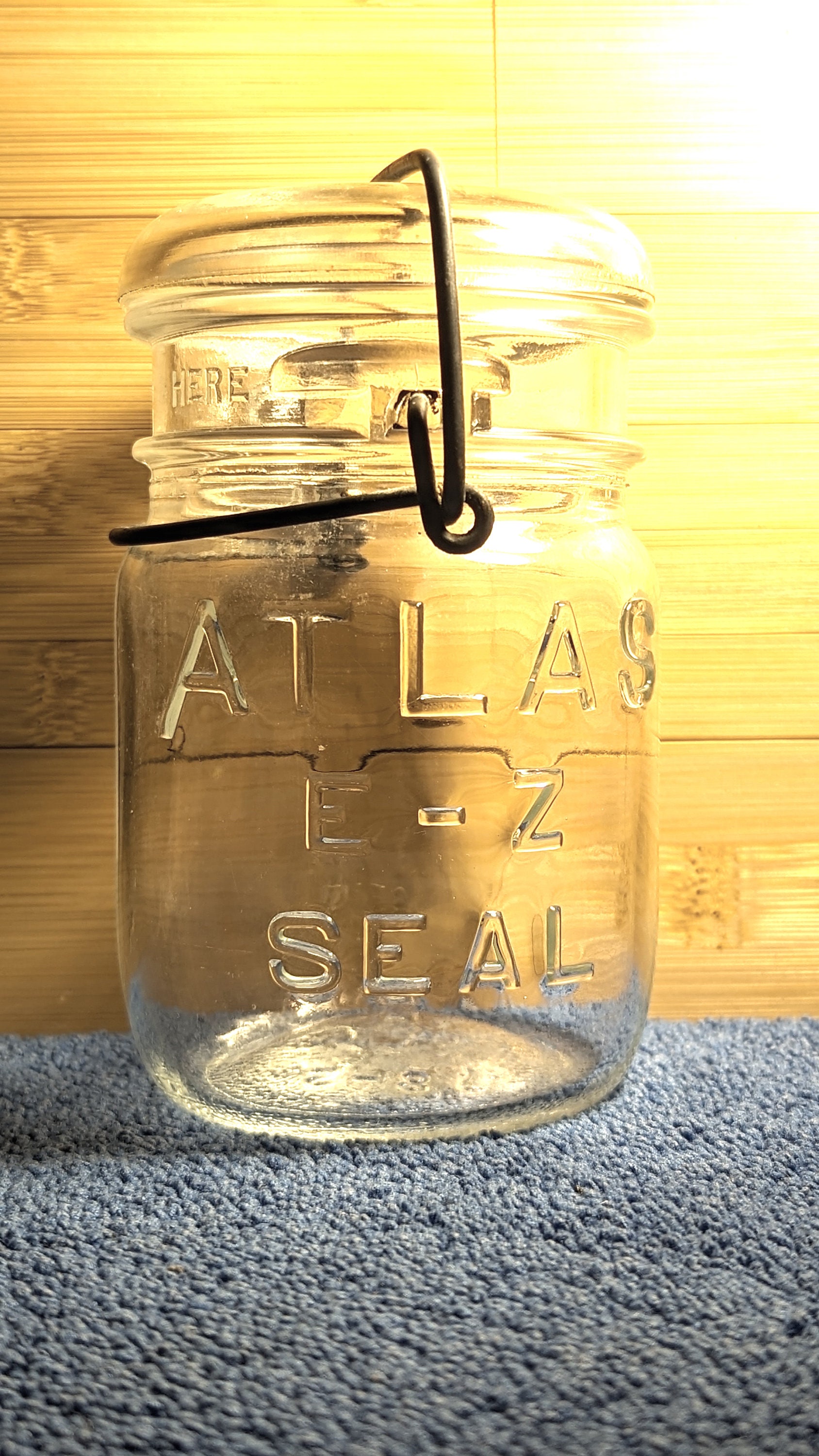 16 Oz Atlas E-Z Seal (~1910) Clear Glass Mason Jar Canning Jar