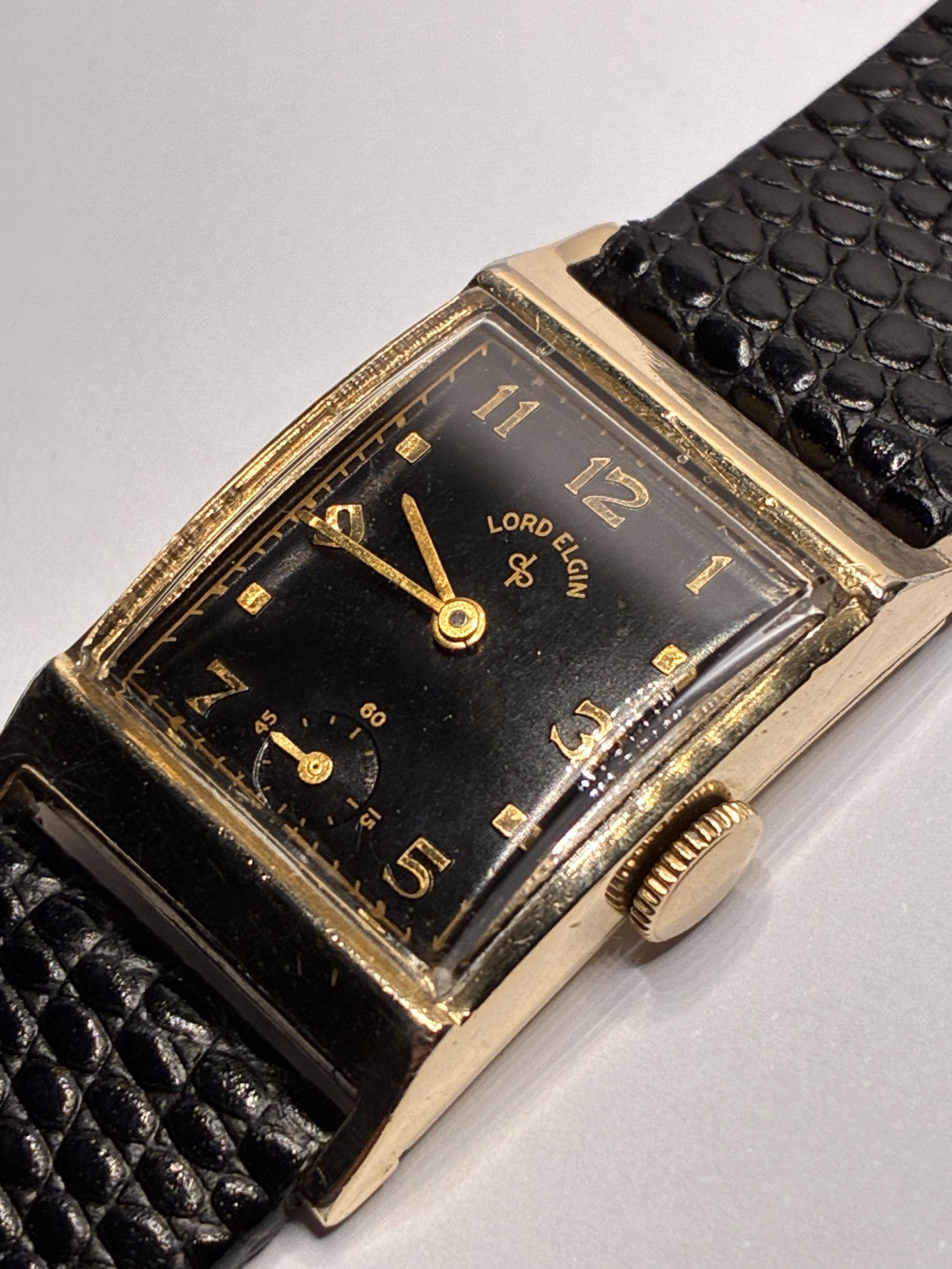 Vintage Lord Elgin Mens Watch 21mm Black Dial 14K Gold Filled 4602 Manual Wind Vintage 1940s Lord Elgin Swing Lug  main image 4