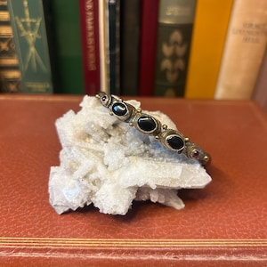 Vintage 60s Mixed Media Silver, Brass & Copper Twisted Bangle with Onyx and Garnets