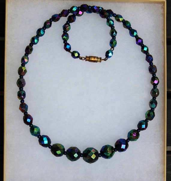 Vintage Aurora Borealis Purple Graduated Necklace