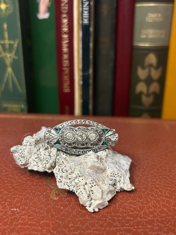 Art Deco Pot Metal & Rhinestone Brooch
