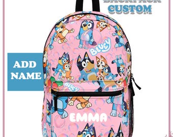 Bluey Backpack for Kids, Blue Bag, Personalized Lightweight Preschool Bag, Gift For Girls, Custom Backpack, School Backpack, Back To School
