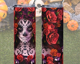 Halloween Catrina Tumbler Glow the Dark / Halloween Gifts / Halloween Mug / Custom Halloween Tumbler / Tumbler 20oz / Stainless Steel