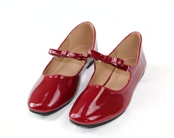 Glossy Red Mary Jane Shoes | Patent Leather Flats, Chic Vintage-Inspired Women's Footwear | Perfect for dressy and casual looks