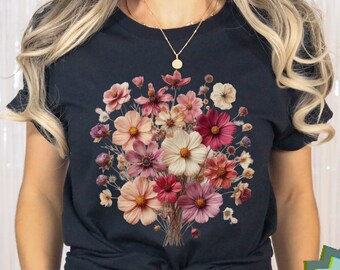 Pressed Wildflower Bouquet Shirt Cottage Core Aesthetic Boho Mothers Day Gift for Her Cottagecore Dried Garden Flower Shirt Forestcore