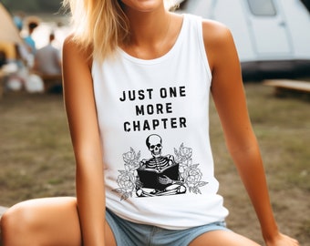 Reading Skeleton Tanktop Gift Librarian Teacher Shirt Gift for Reader Just One More Chapter Floral Skeleton Reading Tank Book Lover Shirt