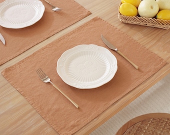 100% Pure Linen Placemats (Set of 4) - Natural Eco-Friendly Cloth Table Mats 14&#39;&#39; x 18&#39;&#39; for Table Decor - Macchiato