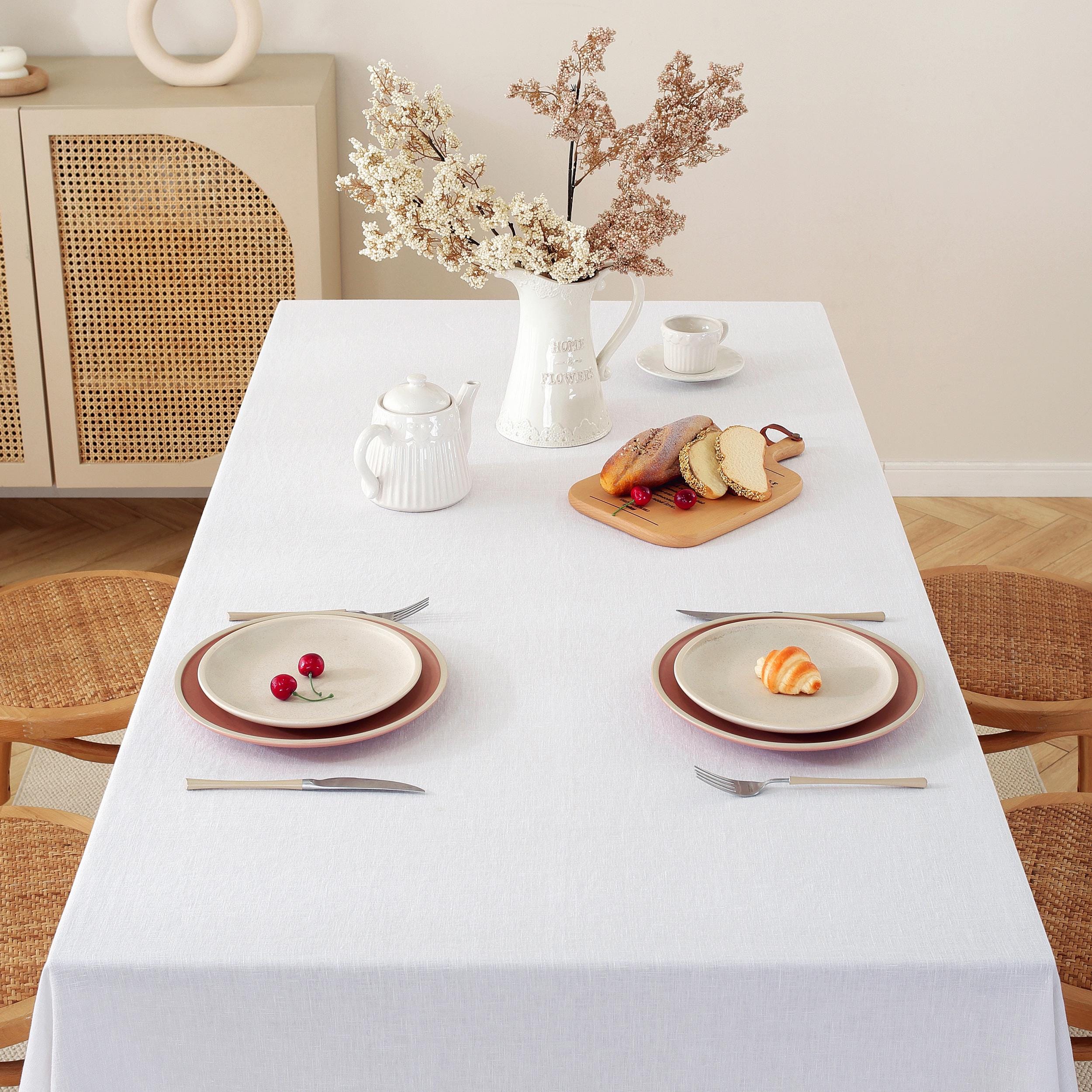 100% Pure Linen Rectangle Tablecloth - Heavy Duty Natural Stonewashed ...