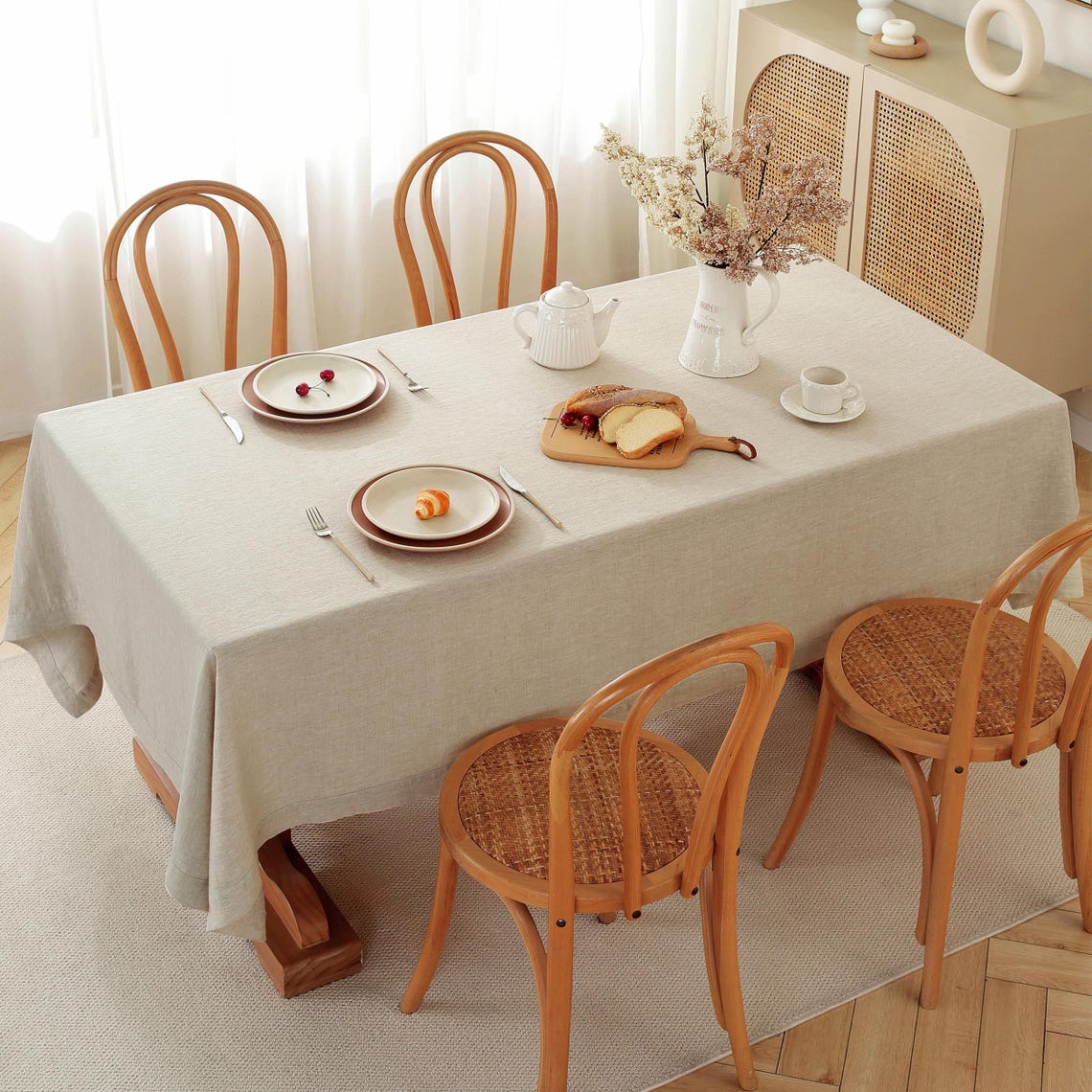 100% Pure Linen Rectangle Tablecloth - Heavy Duty Natural Stonewashed ...