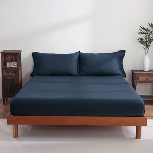 Pure 100% Linen Fitted Sheet Stone Washed Soft and Breathable Bed Sheet with 16" Deep Pocket - Fitted Sheet Only