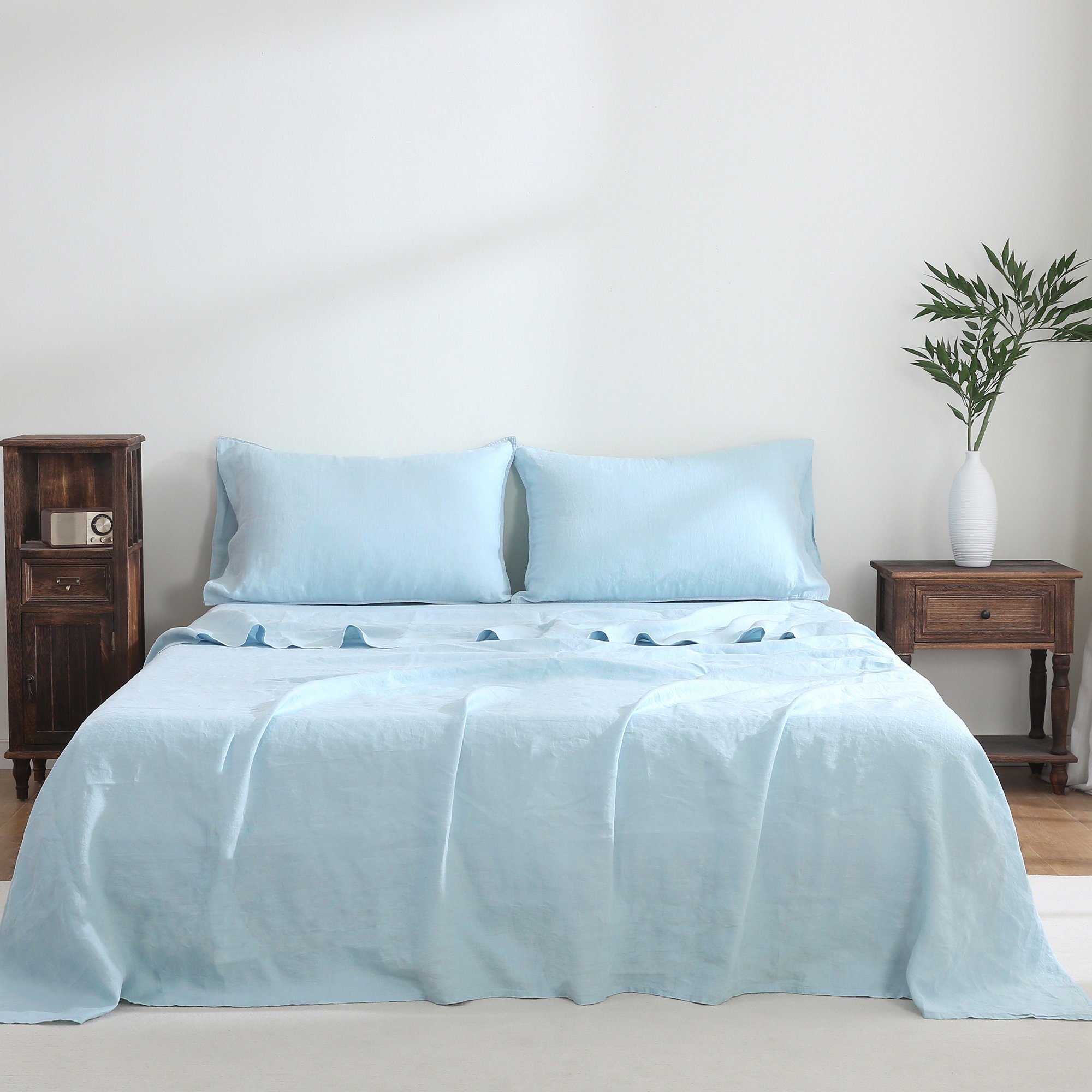 OnlySet 4 lenzuola in lino biologico Queen Size, 100% lino francese dalla Normandia, set di lenzuola per letto queen size verde foresta traspirante e resistente, con tasca profonda 40 cm, 1 lenzuolo