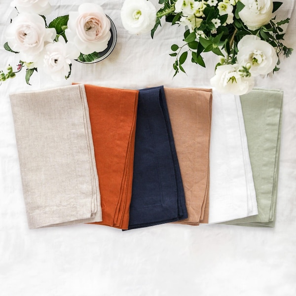 Pure French Linen Napkins (Set of 4) - 20'' x 20'' - Natural Eco-Friendly Soft Dining Napkins with Mitered Corners Perfect for All Occasions