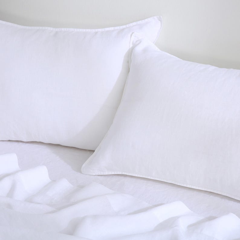 100% Linen Pillowcases (Set of 2) - Pure French Linen Pillow Case Luxuriously Soft and Breathable Pillow Cover White