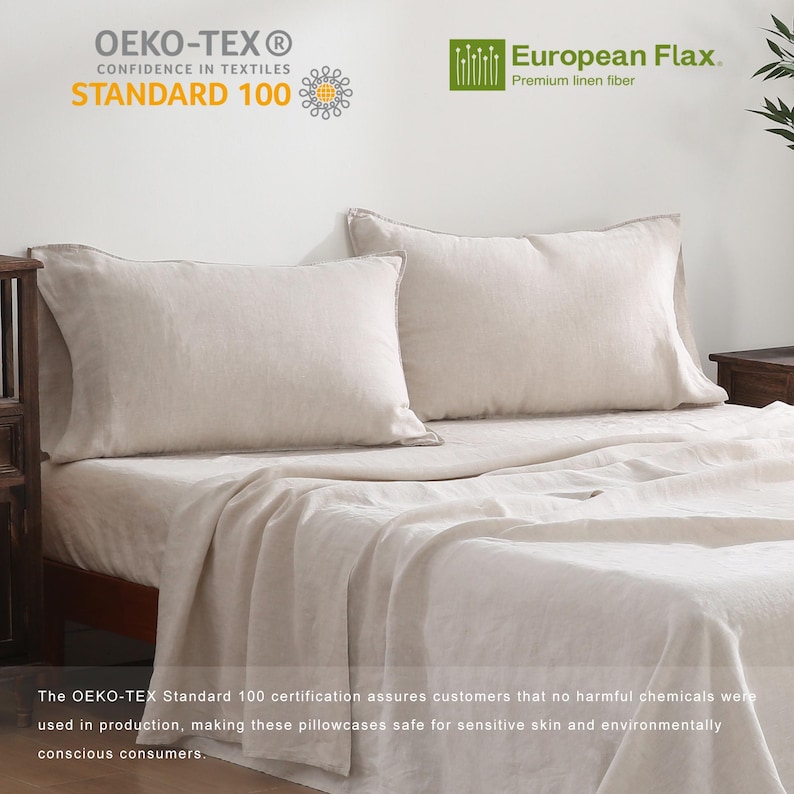 100% Linen Pillowcases (Set of 2) - Pure French Linen Pillow Case Luxuriously Soft and Breathable Pillow Cover image 5