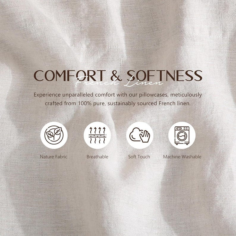 100% Linen Pillowcases (Set of 2) - Pure French Linen Pillow Case Luxuriously Soft and Breathable Pillow Cover image 3