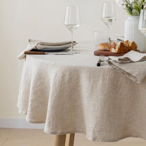 French Linen Tablecloth | Round, Rectangle, Square | Natural Eco-Friendly Linen Table Cloth for Dining & Wedding