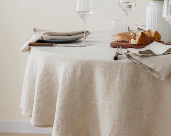 French Linen Tablecloth | Round, Rectangle, Square | Natural Eco-Friendly Linen Table Cloth for Dining & Wedding