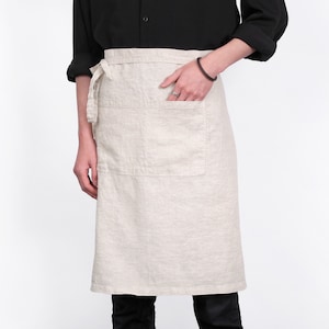 Unisex Linen Bistro Half Apron - 25 x 35 Inch, Large Pockets, Adjustable Waist Ties, Ideal for Chefs, Home Cooks, Baristas, Servers & More
