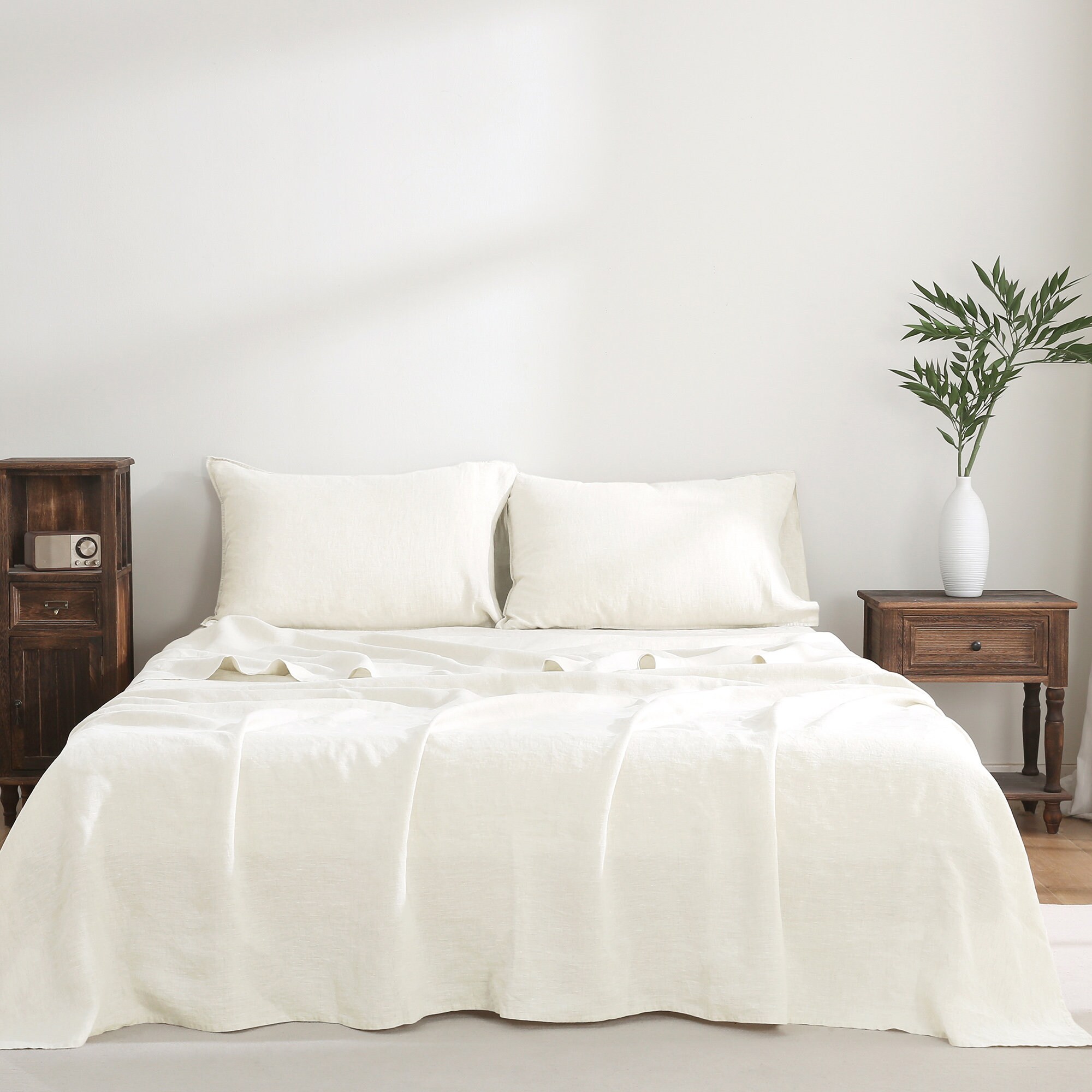 100% Pure Linen Bed Sheets Stone Washed French Linen Solid Color Breathable Durable for Hot