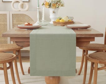 100% Pure Linen Table Runner - Natural Stonewashed French Linen Table Decor for Dining, Holidays, Christmas, and Weddings - Sage Green