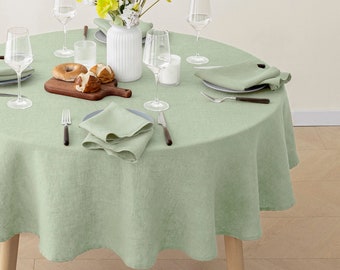 Round 100% Linen Tablecloth, Eco-Friendly, Durable Washed Table Linen for Dining, Weddings, Events