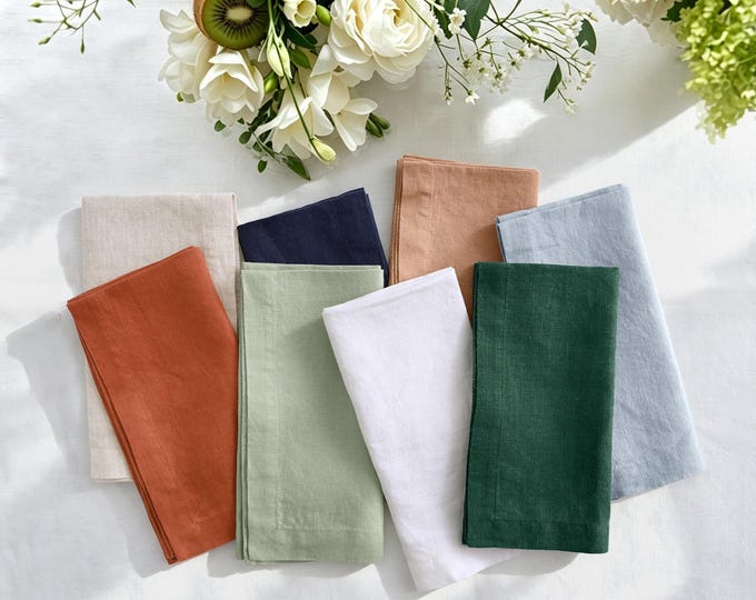 Pure French Linen Napkins (Set of 4) - 20'' x 20'' - Natural Eco-Friendly Soft Dining Napkins with Mitered Corners Perfect for All Occasions