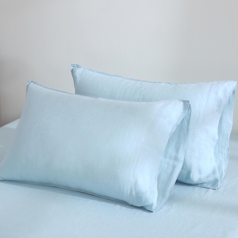 100% Linen Pillowcases (Set of 2) - Pure French Linen Pillow Case Luxuriously Soft and Breathable Pillow Cover Blue