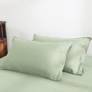 100% Linen Pillowcases (Set of 2) - Pure French Linen Pillow Case Luxuriously Soft and Breathable Pillow Cover Sage
