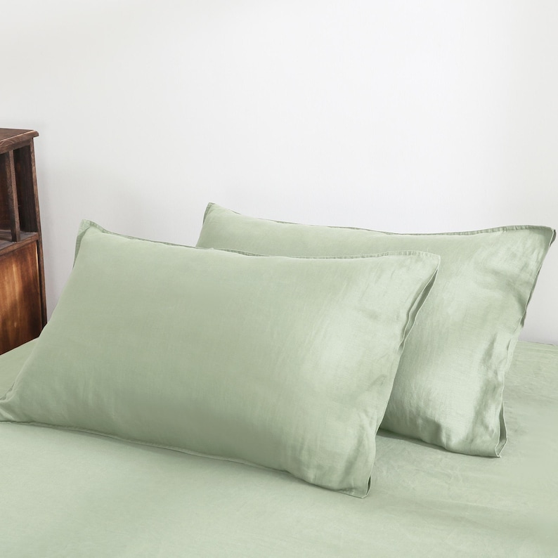 100% Linen Pillowcases (Set of 2) - Pure French Linen Pillow Case Luxuriously Soft and Breathable Pillow Cover Sage