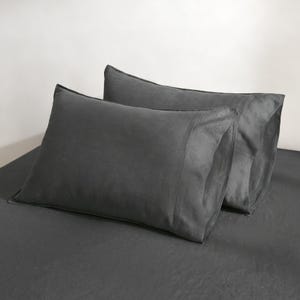 100% Linen Pillowcases (Set of 2) - Pure French Linen Pillow Case Luxuriously Soft and Breathable Pillow Cover Charcoal
