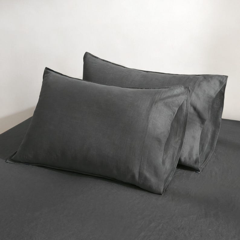 100% Linen Pillowcases (Set of 2) - Pure French Linen Pillow Case Luxuriously Soft and Breathable Pillow Cover Charcoal