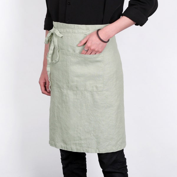 100% Pure French Linen Bistro Apron (25*35 inch) - Unisex, Adjustable Waist Ties,  for Kitchen and Artisan Crafts