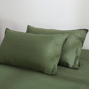 100% Linen Pillowcases (Set of 2) - Pure French Linen Pillow Case Luxuriously Soft and Breathable Pillow Cover Green
