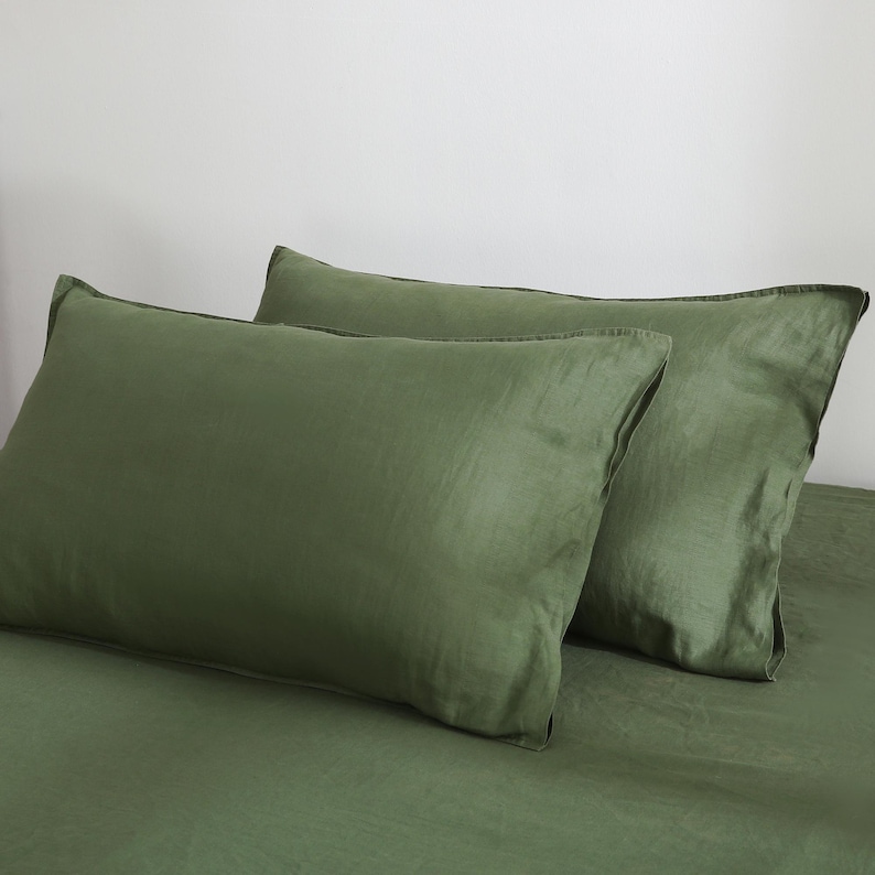 100% Linen Pillowcases (Set of 2) - Pure French Linen Pillow Case Luxuriously Soft and Breathable Pillow Cover Green
