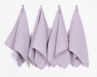 Natural Linen Kitchen Towels (Set of 4) - 100% Pure French Flax Tea Towels, 14 x 28 Inch Dish & Hand Towels for Kitchen - Purple