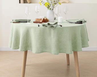 Round Linen Tablecloth (65&#39;&#39; Diameter) - Durable, Eco-Friendly, 100% Pure European Flax Stonewashed Ideal for All Occasions - Sage Green