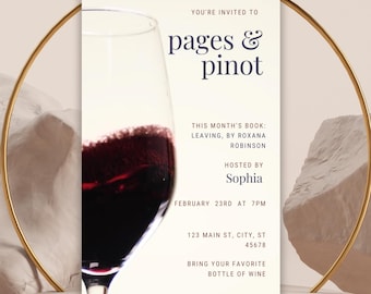 Book Club Invitation Template | Pages & Pinot, Mobile Invite (Digital)