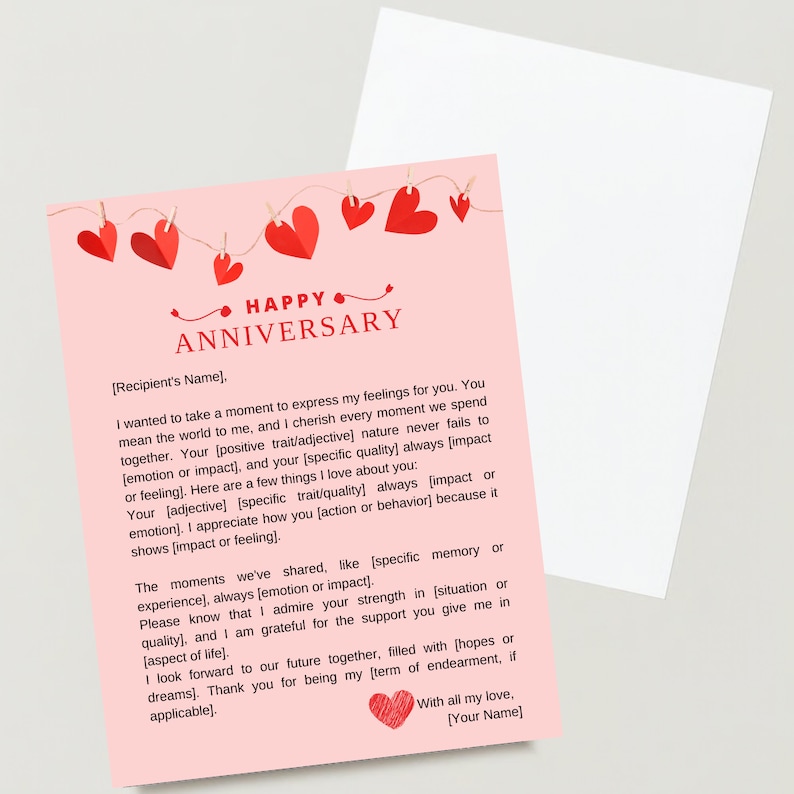 Anniversary Card Letter Love Letter Gift for Her Editable Love Letter