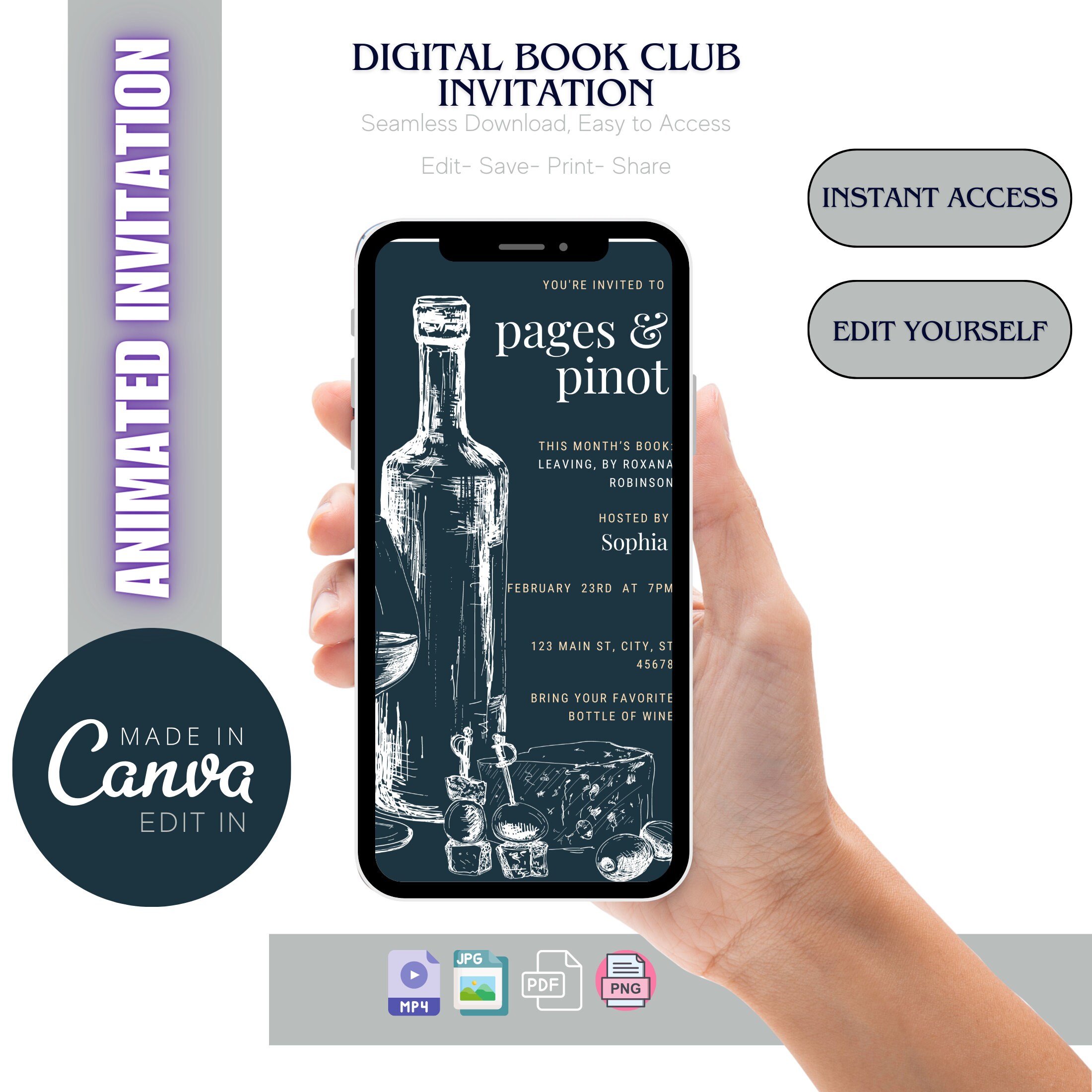 Editable BOOK CLUB Invitation Template Editable Electronic Invite for ...