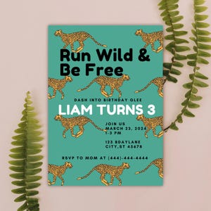 Kids Birthday Invitation | Safari Theme Birthday Invitation | Cheetah Bday Party Invite | Jungle Wild Animal Party