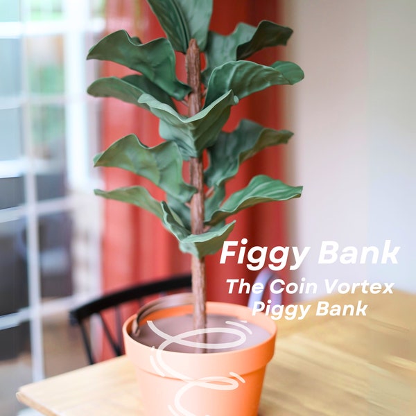 Vijgenplant Geldboom Spaarpot | 3D-print munt Vortex trechter spiraal wensput nep kamerplant 4 mensen die kamerplanten niet levend kunnen houden