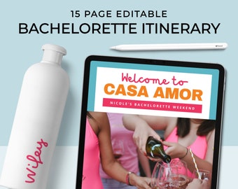 Edytowalny szablon planu wieczoru panieńskiego, motyw Love Island (Canva)
