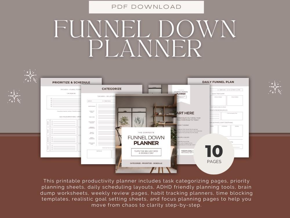 Funnel Down Planner Printable | ADHD Friendly Productivity Planner - Etsy