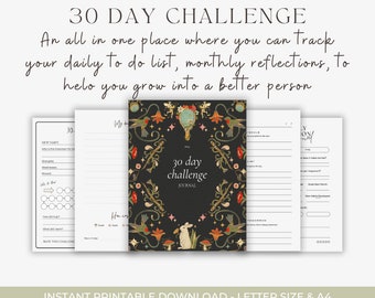 30-Tage Challenge Journal | Self-Improvment & Reflection Planer | Digitaler Download