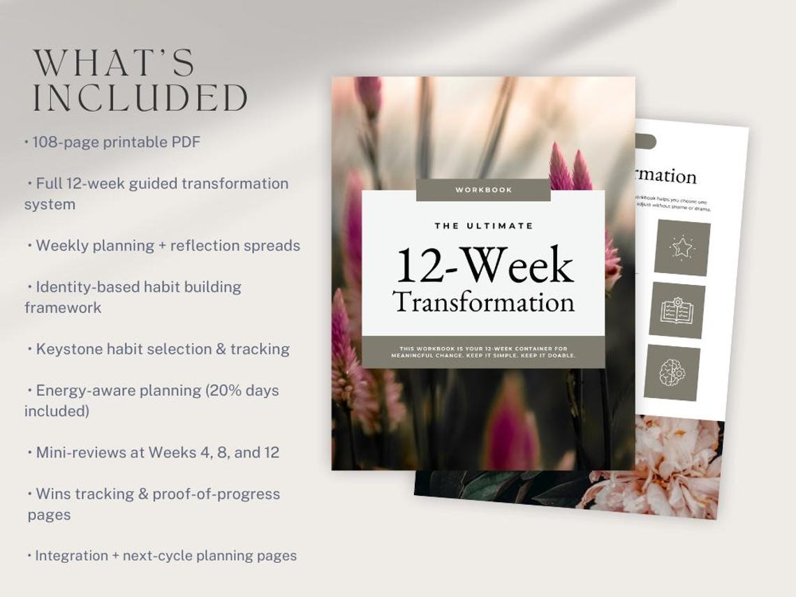 12-week Transformation Workbook | Habit Building, Identity Shifts ...