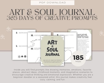 Art & Soul Notizbuch | 365 tägliche Zeichen-Prompts für Achtsamkeit, Kreativität und Selbstfürsorge | Druckbares PDF
