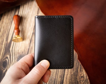 Black Bifold Wallet, Full Grain Italian Leather, Personalized Card Holder