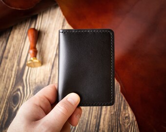 Slim Leather Wallet, Full Grain Italian Leather, Minimalist Card Holder, Anniversary gift